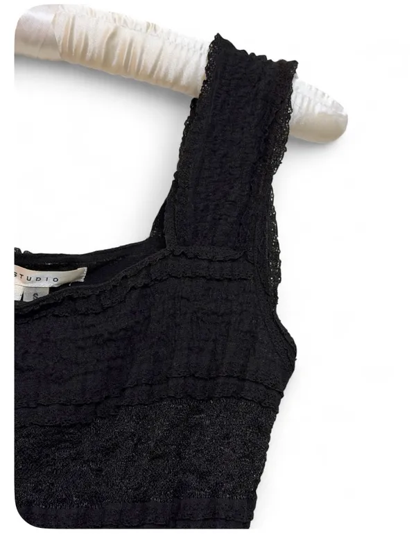 Y2K Max Studio Women’s Black Lace Tiered Ruffle Sleeveless Babydoll Top Shirt S - Image 10
