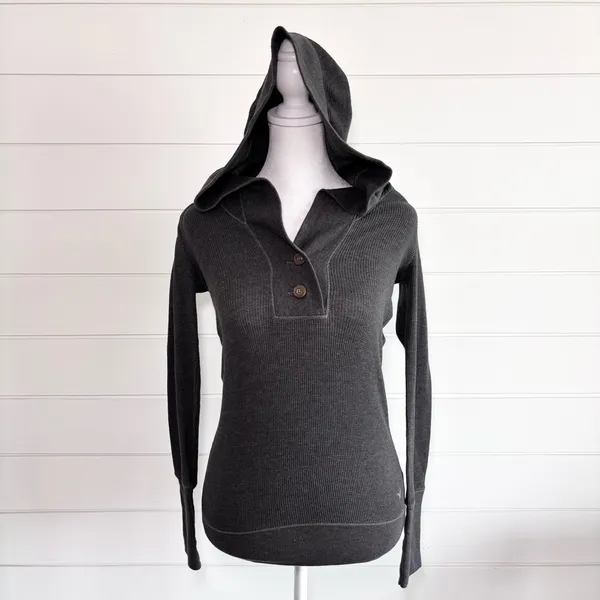 American Eagle Vintage Y2K Gray Long shirt with hoodie Size S - Image 3