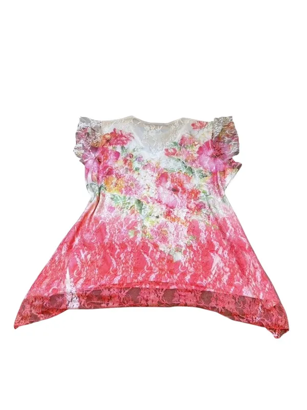 Dressbarn Pink Floral Lace Overlay Top Asymmetric Rhinestones Fairycore Ethereal - Image 4