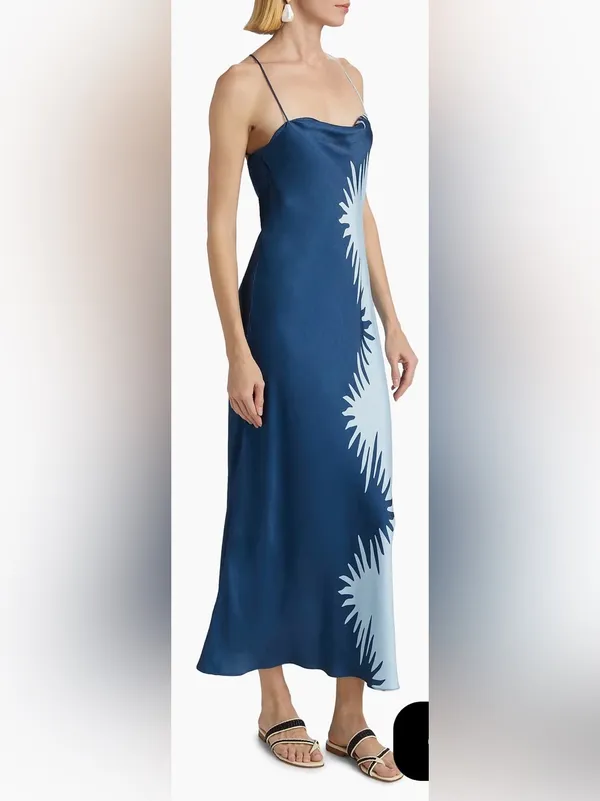 NEW Significant Other Flossie Abstract Bias-Cut Blue slip Maxi Dress sz 8 - Image 3