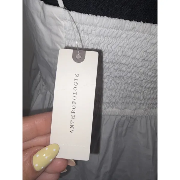 Anthropologie nwt maeve White Pintuck Smocked Babydoll Mini Dress Medium NWT Smocked - Image 5