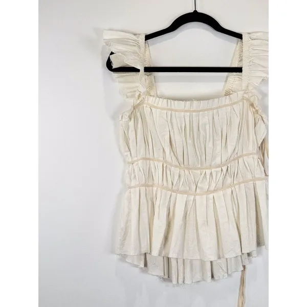 Free People Womens Top Beige Claude Corset Blouse Peplum Cottagecore Boho Medium - Image 5