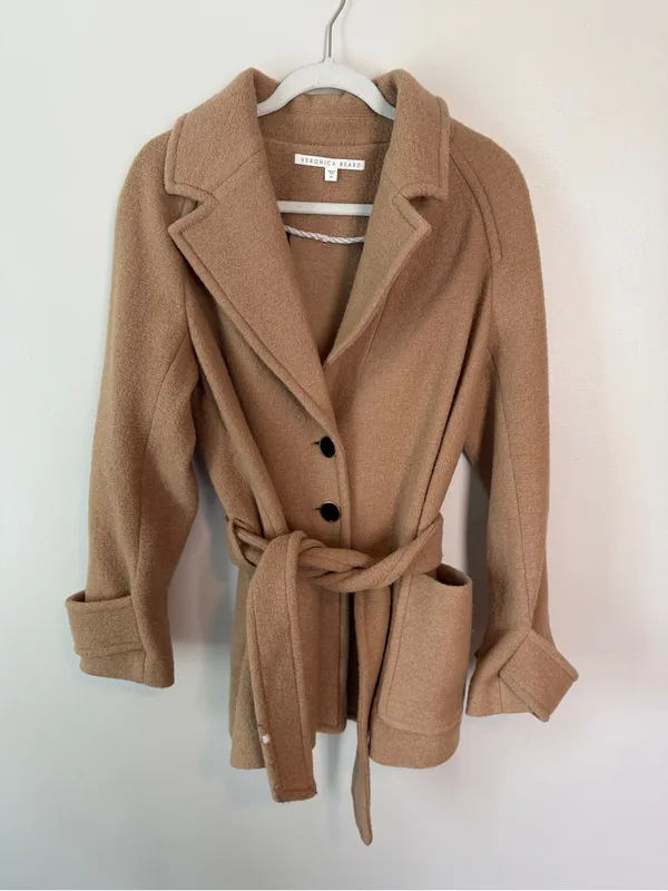 Veronica Beard Bjorn Belted Wool Coat Camel Tan Medium - Image 2