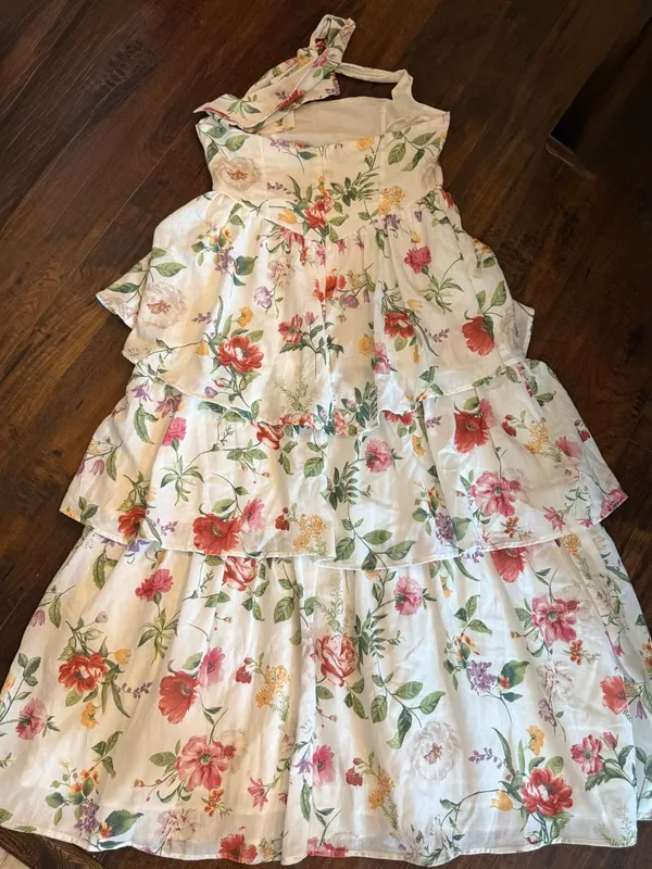 Altar'd State White Julie Dress with Pink & Green Floral Trim Size M wedding - Image 5