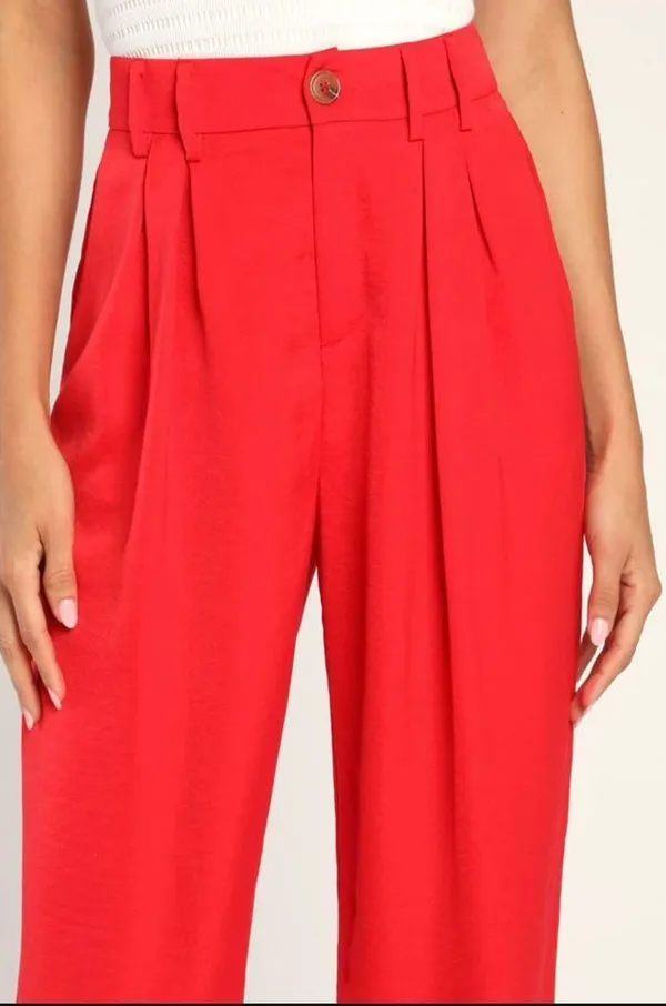 Lulus Red High-Waisted Trouser Pants - Image 2