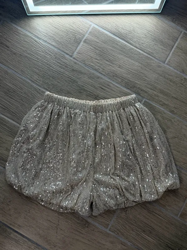 Endless Rose Champagne Sequin High-Waist Bubble Shorts - Image 2