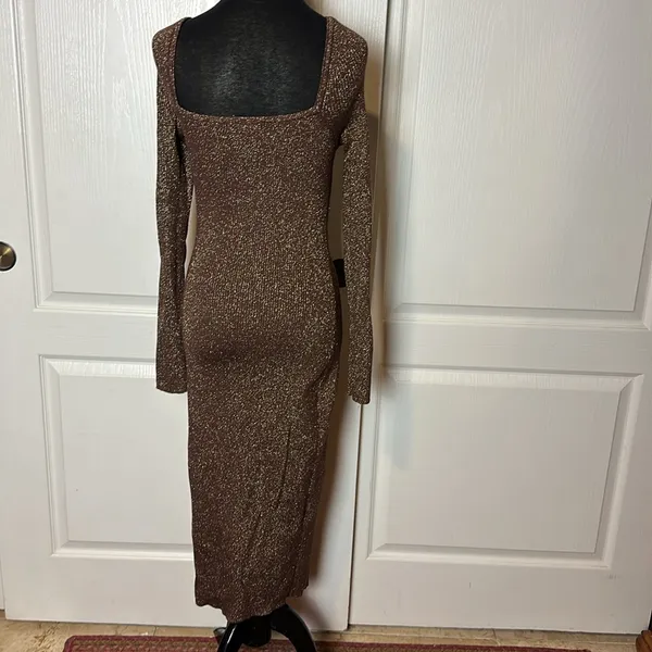 Sofia Jeans Brown Ribbed Glitter Long Sleeve Midi Dress Sweater - Image 3