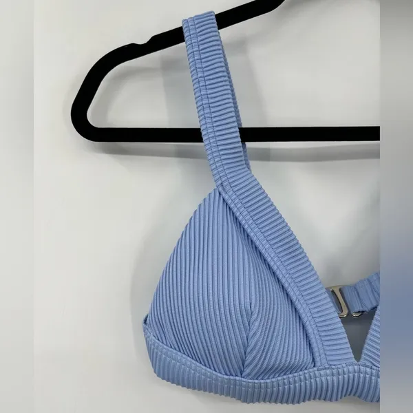 NWT Hollister Ribbed Bikini Top Striped Baby Blue Adjustable Wide Strap Medium - Image 7