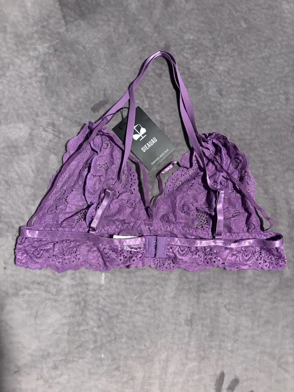 New! 3 Piece Purple Lace Bralette, Mini Skirt with G-String Crotchless - Image 8