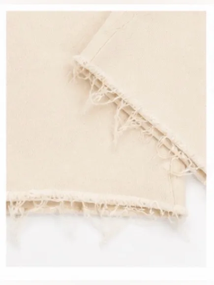 Easel Los Angeles Cream Wide Leg Raw Hem Jeans Size Small - Image 4