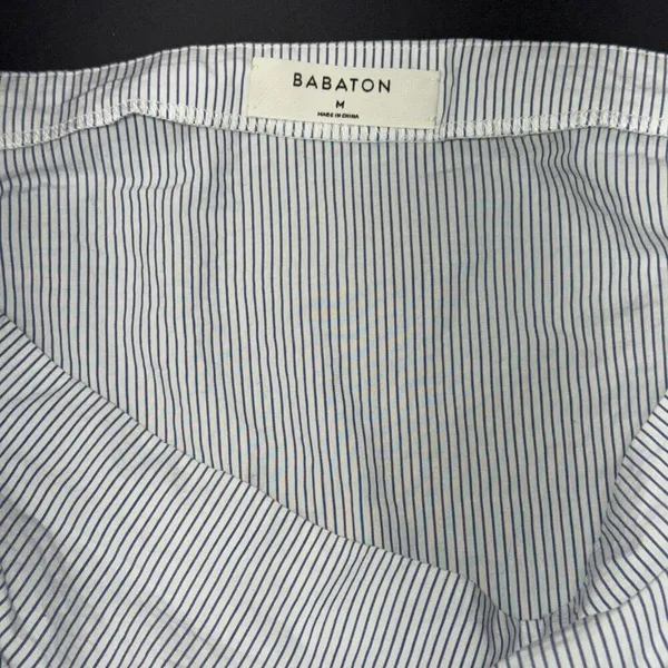 Babaton‎ Aritzia Cold Shoulder Blue Stripe Preppy Quiet Luxury Designer Blouse M - Image 4