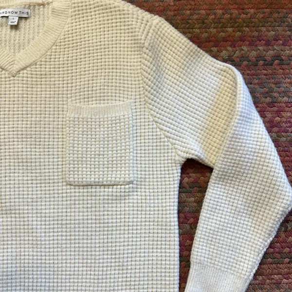 And Now This Cream Waffle Knit Pullover Pocket Sweater - Image 3