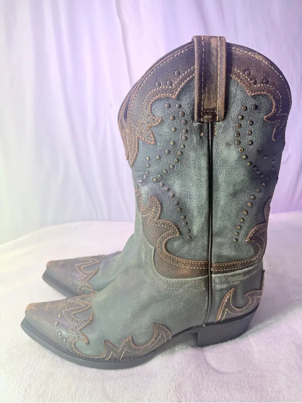 Teal Western Ankle Boots for Women - Image 7