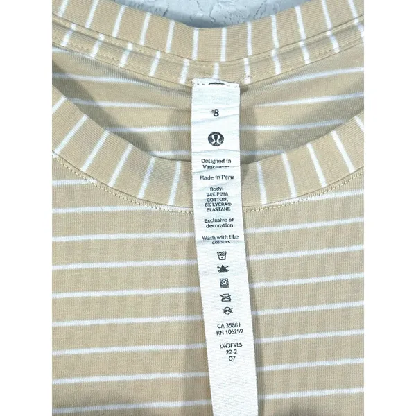 Lululemon Love Crew T-Shirt Prosecco White Striped Pima Cotton Size 8 - Image 4