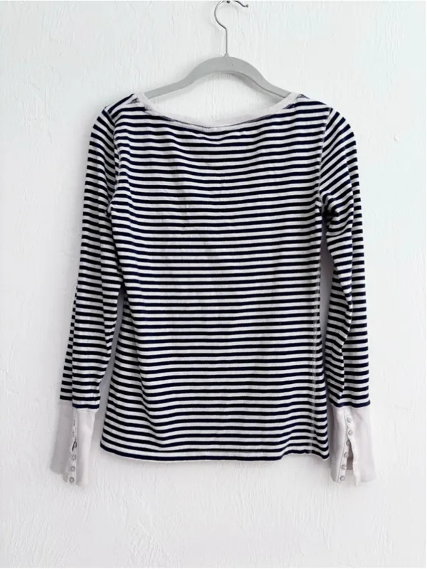 Women's Outlook Long Sleeve Striped Tee, Size L, White and Navy Blue Cotton - Image 2