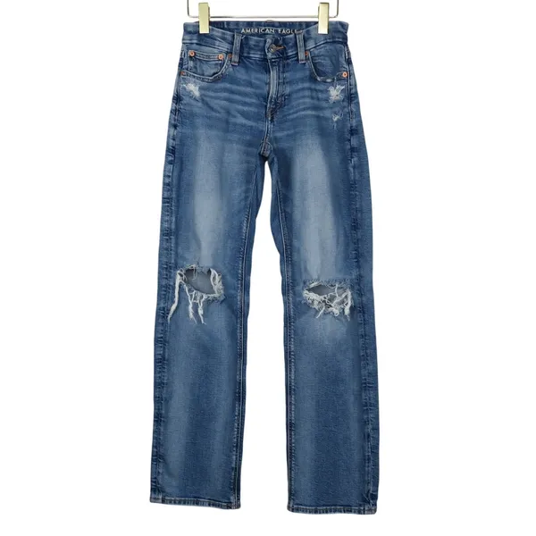 American Eagle Curvy Straight Jeans Ripped High Rise Straight Leg Jeans Size 2 - Image 4