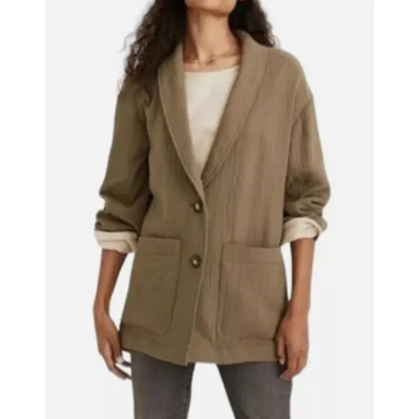 Madewell Blazer Women Small‎ Lightspun Dorset Gauze Slouchy Oversized Khaki - Image 3