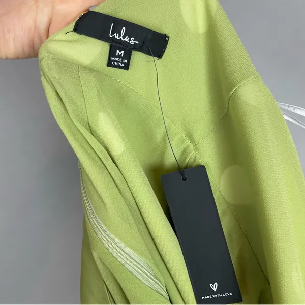 NWT Lulus‎ Halter Mini Dress The Best Spot Green Polka Dot Satin Medium Backless - Image 7