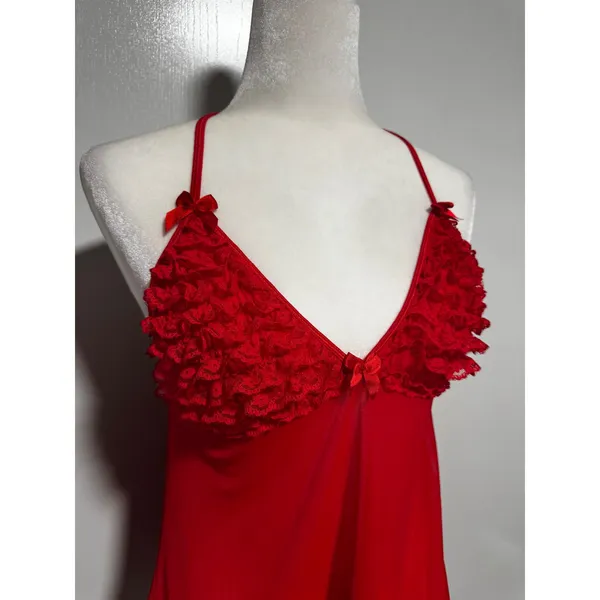 Vintage Red Lace Ruffle Trimmed Babydoll Lingerie Women's Cami Top size‎ Small - Image 2