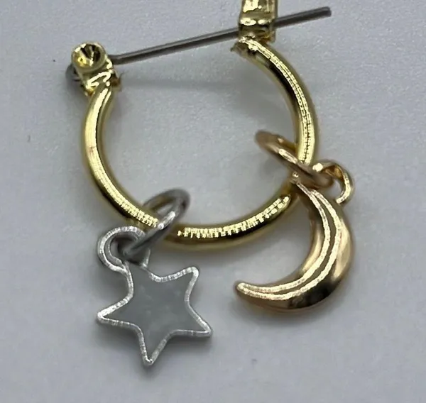 1/2” Gold Tone Hoops with Mixed Tone Star and Moon (silver stars/gold moons) - Image 8