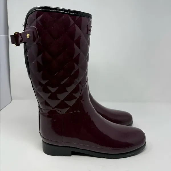 Hunter Refined Gloss Quilted Rain Boots Size US 8 - Image 3