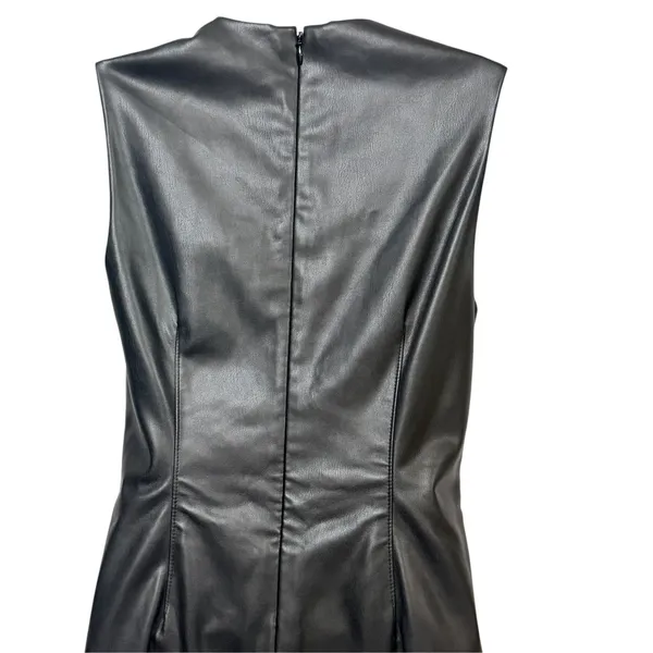 Abercrombie & Fitch Black Faux Leather Sleeveless Mini Dress XS Crew Neck Zip - Image 5