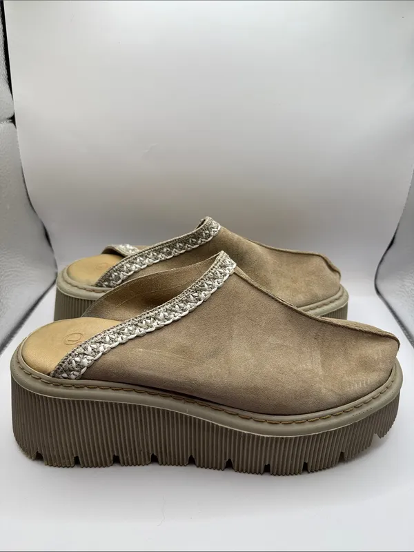 Carlo Pera Italy Taupe Platform Mule Clogs Leather Braided Trim Slip On EU 40 - Image 4