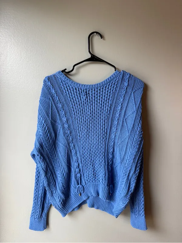 Lauren Ralph Lauren Women’s Blue Cable Knit Drawstring Sweater Size Large - Image 2