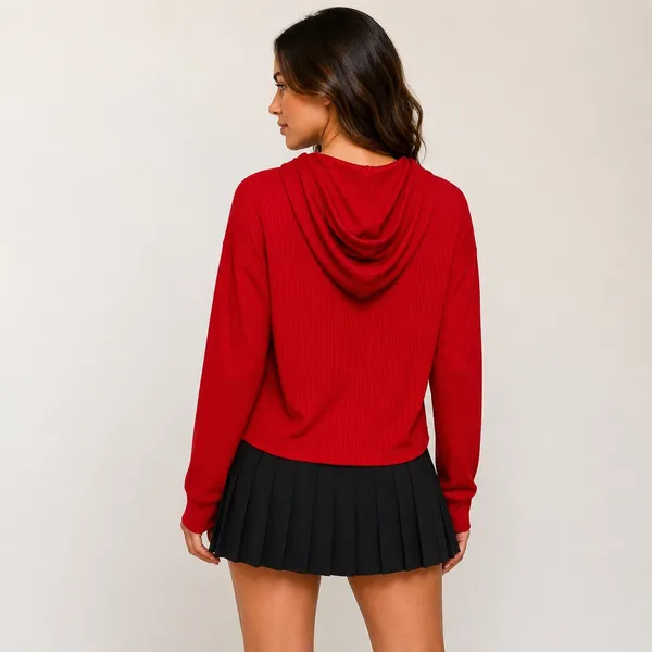 NWT EleVen Venus Williams M Red Ribbed Cotton Tennis Golf Performance Hoodie Top - Image 2