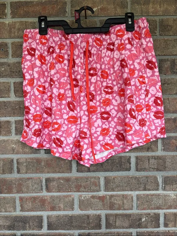 Women's Pink Lip-Print Tank Top - Sleeveless Summer Tee and Sleep Shorts Set - Image 2