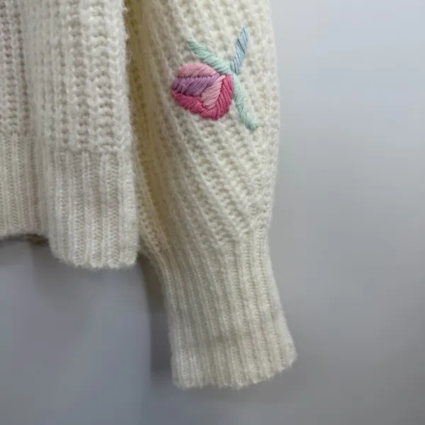 LoveShackFancy Ridge Sweater S Floral Embroidered Wool Blend Cottagecore - Image 5