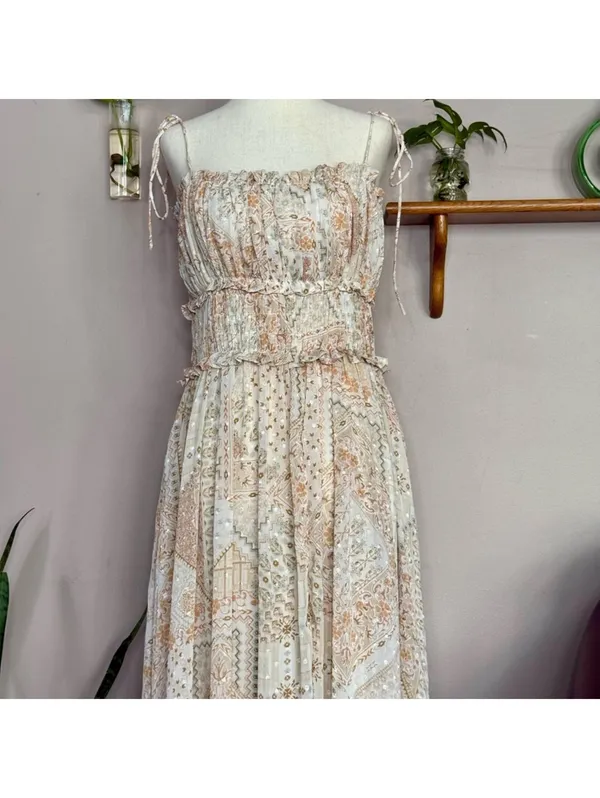New with Tags Dress Forum Cream and Tan Patterned Maxi Dress - Image 4