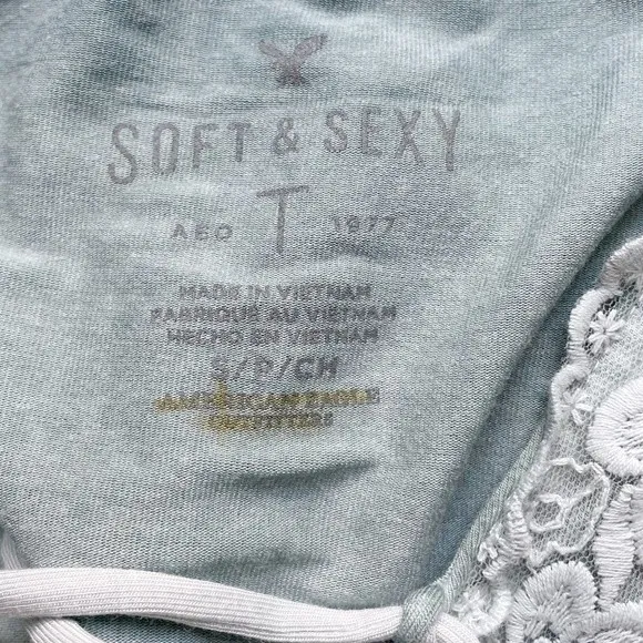 American Eagle Soft & Sexy Top Sz Small Sage Green Lace Up Y2K 2000s Long Sleeve - Image 5