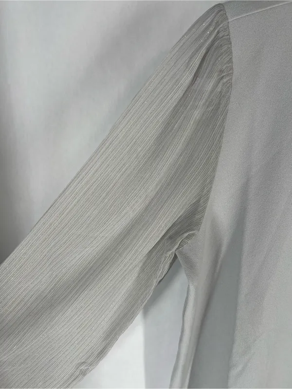 Ann Taylor Gray Mixed Media Mock Neck Blouse Size M - Image 4