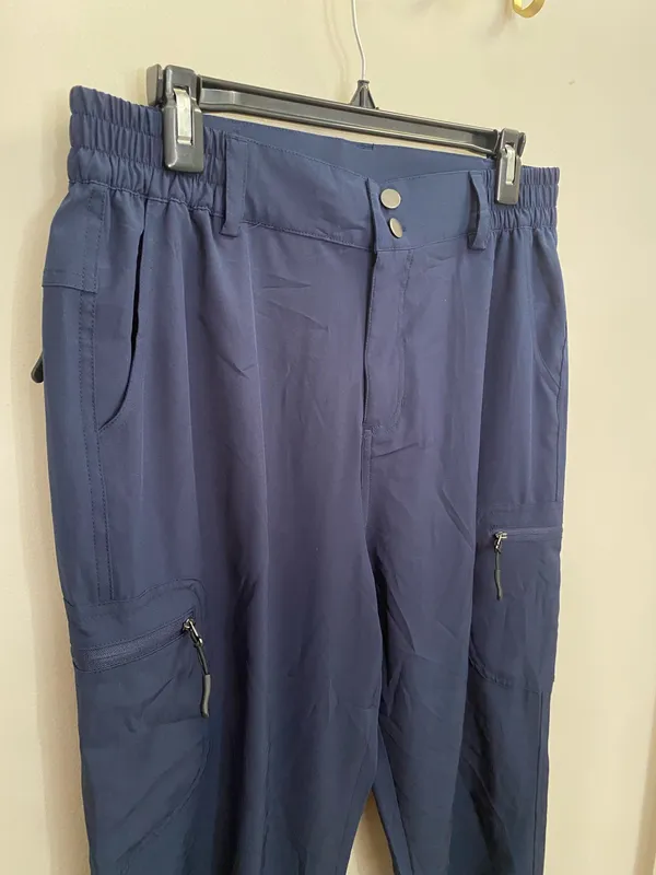 Men's Navy Cargo Pants with Zip Thigh Pockets and Elastic Waist - Image 3