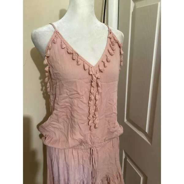 Vintage Havana Pink Tassel Drawstring Waist Sleeveless Mini Dress S - Image 2