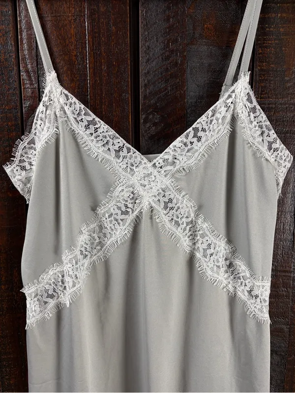 Nanette Lepore Gray Lace-Trim Chemise Slip Dress Size Large - Image 4