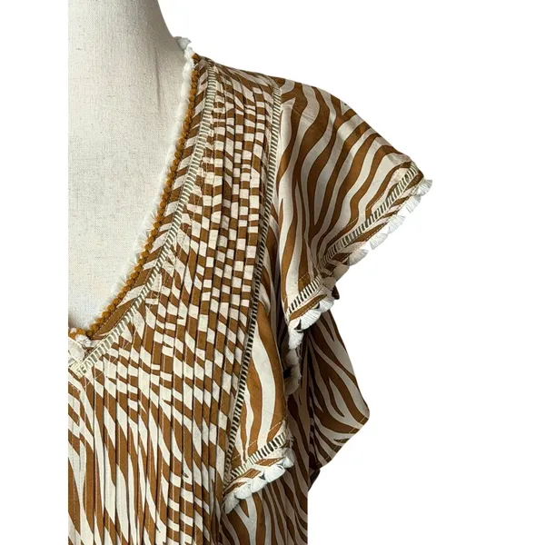 Poupette St Barth Camelia Mini Dress Women‎ Ivory Tan Zebra Ruffle V Neck Boho - Image 7