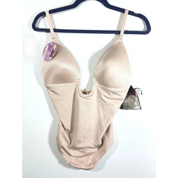 Spanx Suit Your Fancy Plunge Low-Back Thong Bodysuit Champagne Beige 10206R L - Image 2