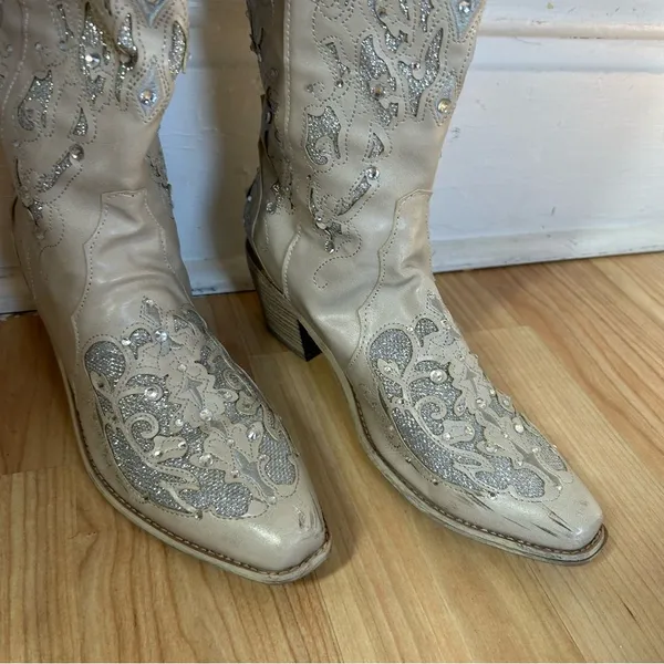 Corral Boots Women’s Size 37 6.5 Champagne Glitter Rhinestone Western Boots - Image 5