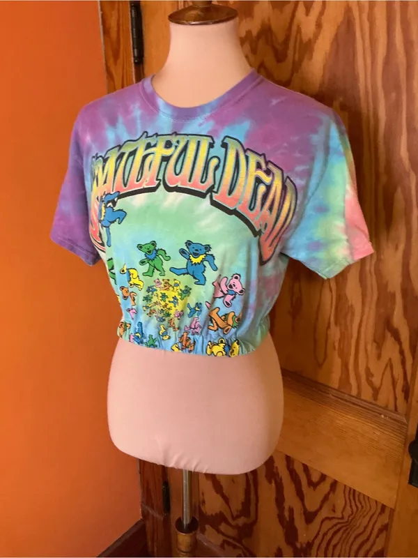 2015 Grateful Dead Tie Dye Crop Top Medium Dancing Bears Graphic Tee Custom Crop - Image 4