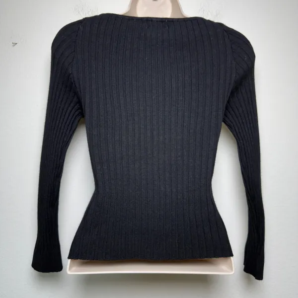 VTG 90s Rave Women Babydoll Knit Top Small Black Ribbed Whimsigoth Indie Grunge - Image 5