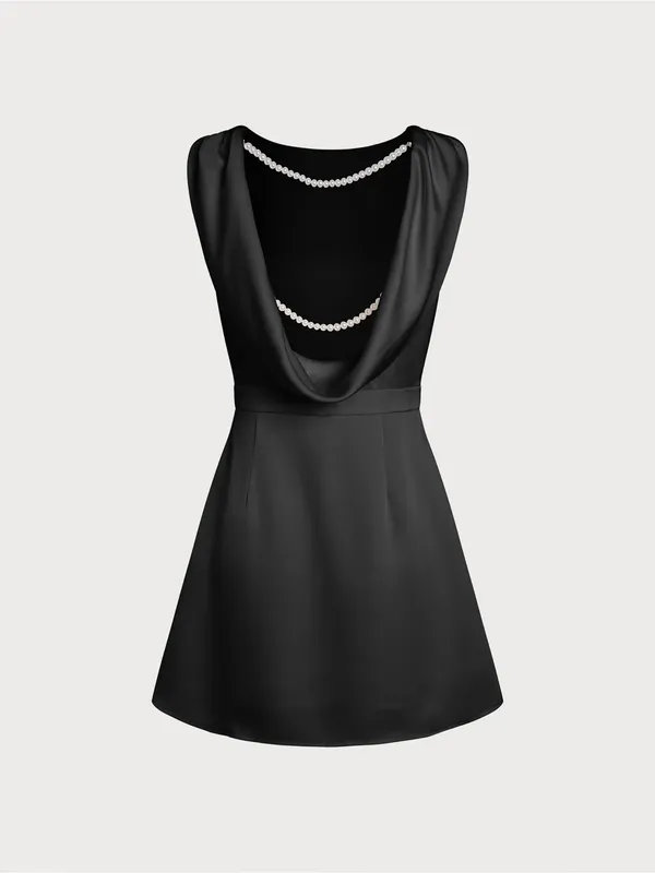 Rihoas Black Boat Neck Pearl A-Line Mini Dress - Image 7