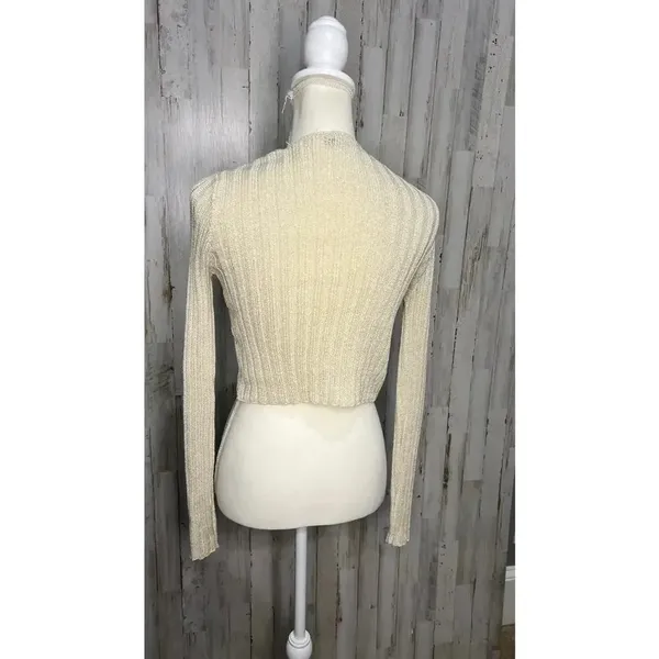 Nasty Gal Ivory Ribbed Cropped Cardigan Sweater V-Neck Button-Up Women's Small‎ - Image 3