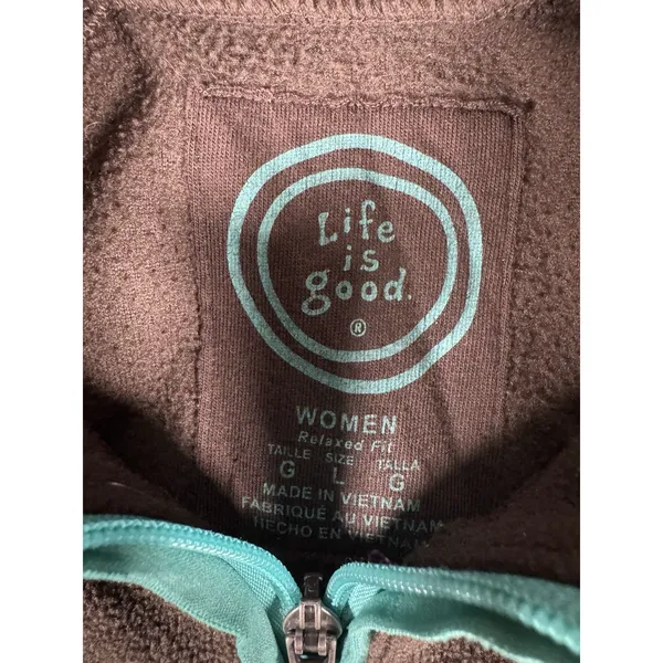 Life Is‎ Good Jacket Womens Large Brown 1/4 Zip Fleece Relaxed Fit Casual Cozy - Image 3