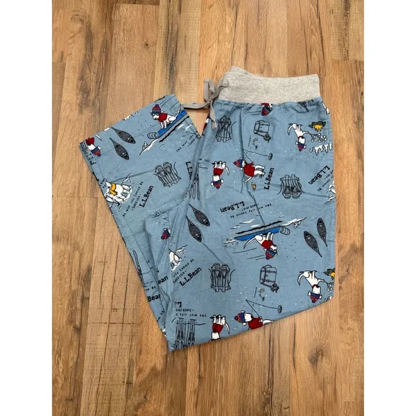 L.L.Bean Ski Snow Print Pajama Lounge Pants XL Blue 100% Cotton‎ Sleepwear NWOT - Image 2