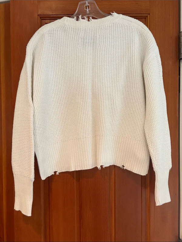 Pistola White Distressed Waffle-Knit Crewneck Sweater - Image 2