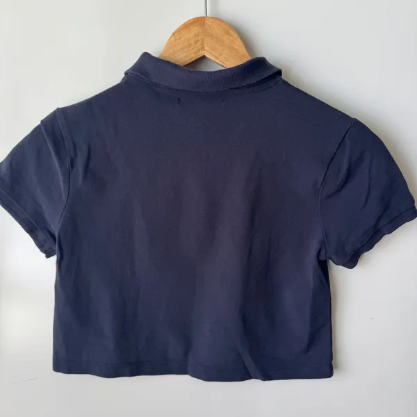 Forever 21 Crop Top Polo Shirt Cat Embroidery‎ Short Sleeve Navy S - Image 5