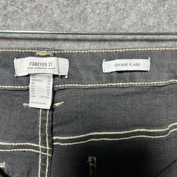 Forever‎ 21 Premium Womens High Rise Flare Cargo Jeans Washed Black Size 30 - Image 8