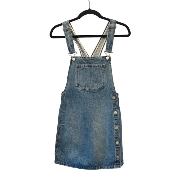 Free People We The Free Denim Overall Dress Womens 0 Blue‎ Rodeo Western Buttons - Image 2